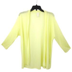 Chicos Open Front Cardigan Womens 1 US M/8 Semi Sheer 3/4 Sleeve Light Yellow